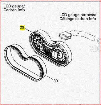 Diagram of Sea Doo LCD Gauge Cluster 278001959