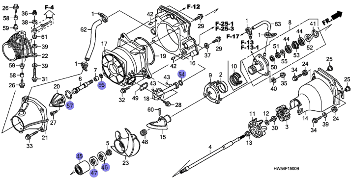 Diagram of parts used in the F15,F15X Jet Pump Rebuild Kit